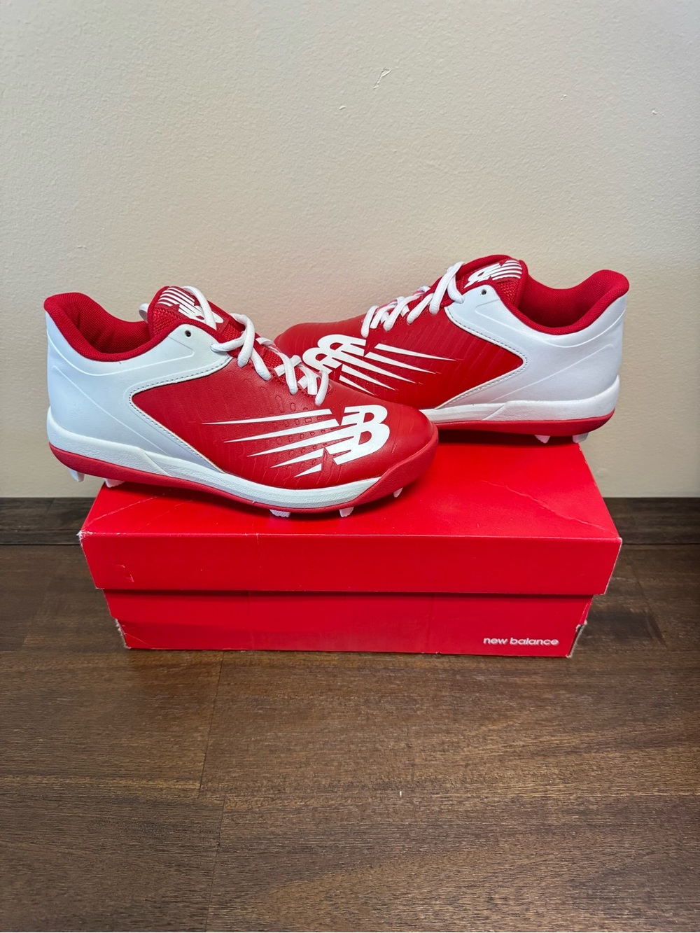 New Balance Kids Red and White Athletic Cleats